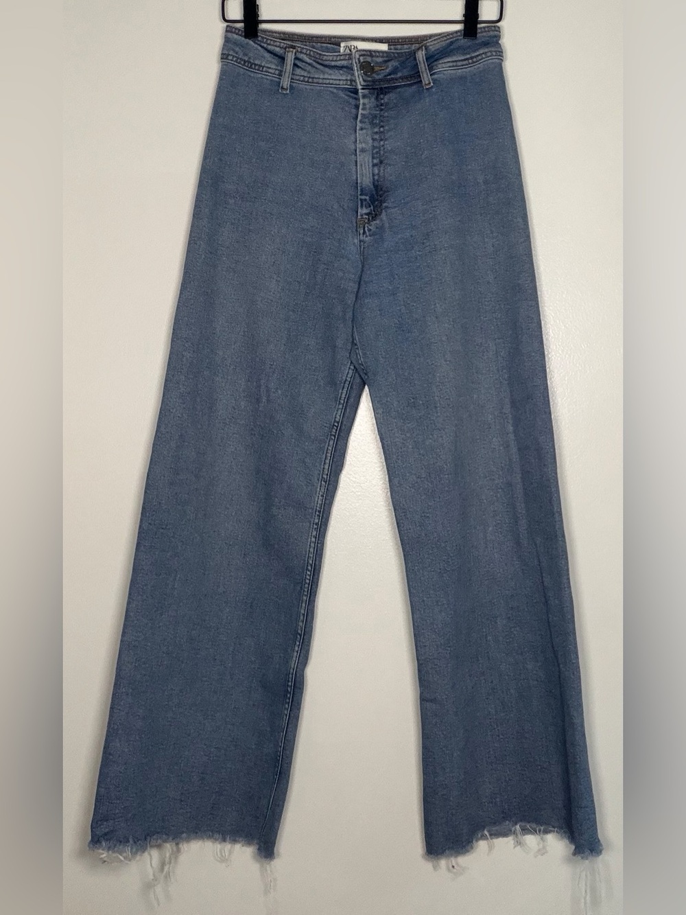 Zara Wide-Leg Raw Hem Women’s Jeans - Blue